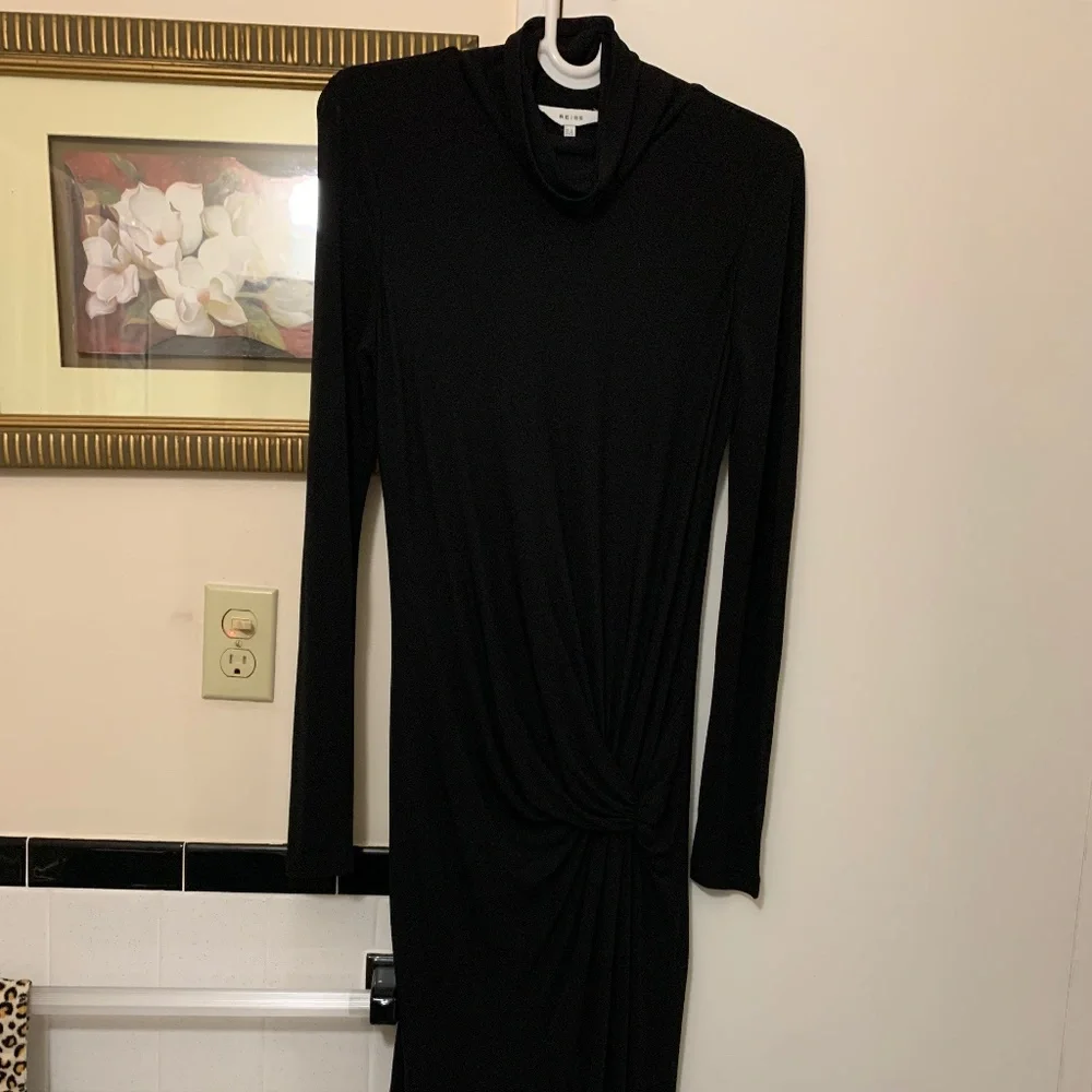 NWT REISS BLACK FREYA TWIST FRONT MIDI BODYCON DRESS - SIZE 8 - Picture 6 of 16